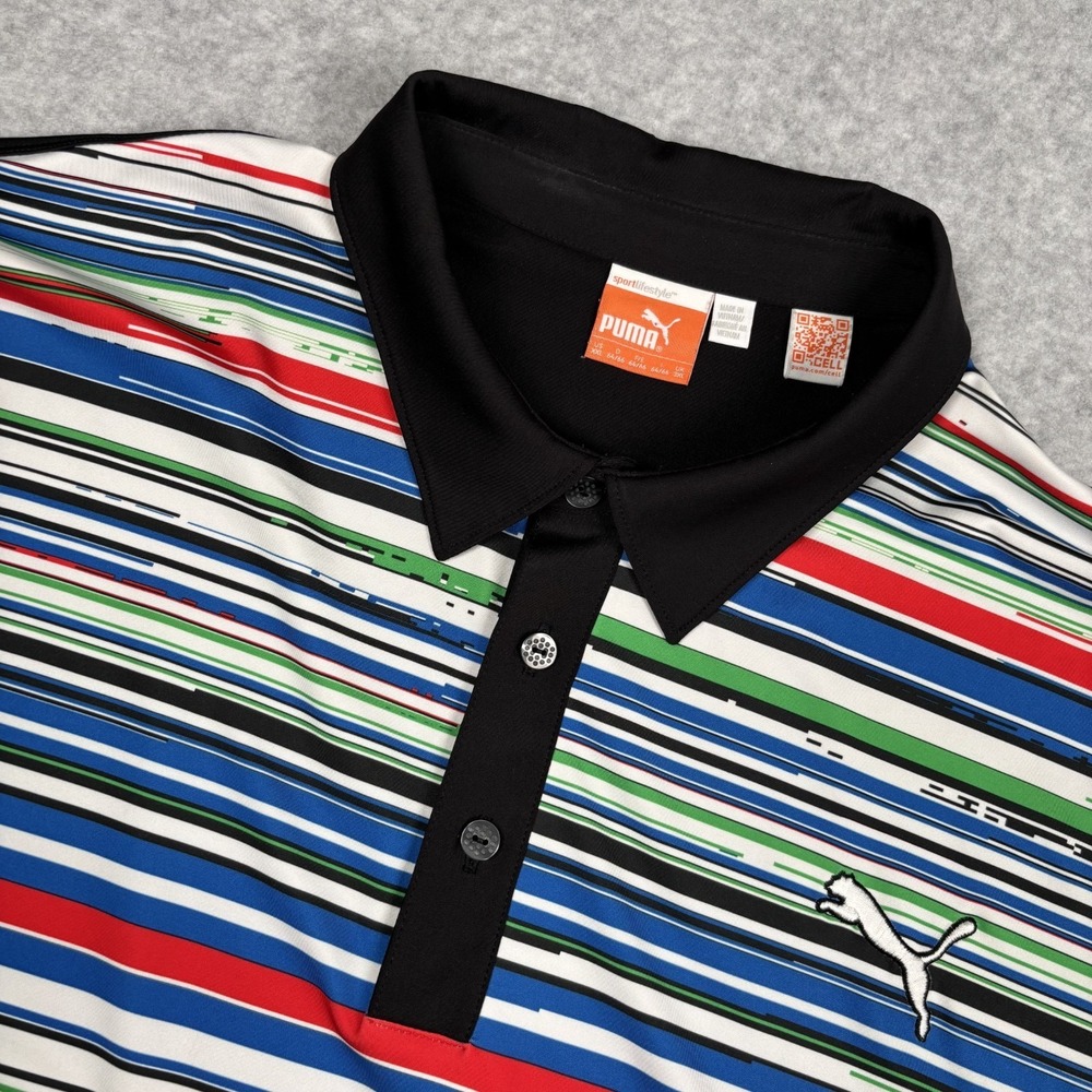 Puma Golf Polo Shirt Mens XXL Multicolor Stripe DryCELL Andrews AFB Golf Logo
